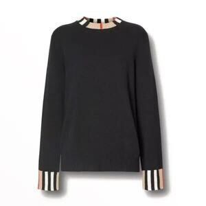 Burberry Icon Stripe Trim Cashmere Sweater L
